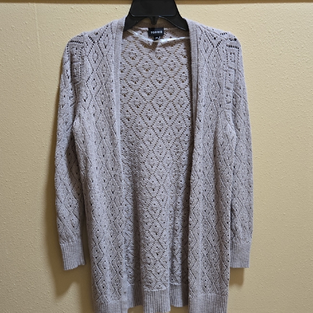 torrid Cream Diamond Eyelet Open-Front Cardigan